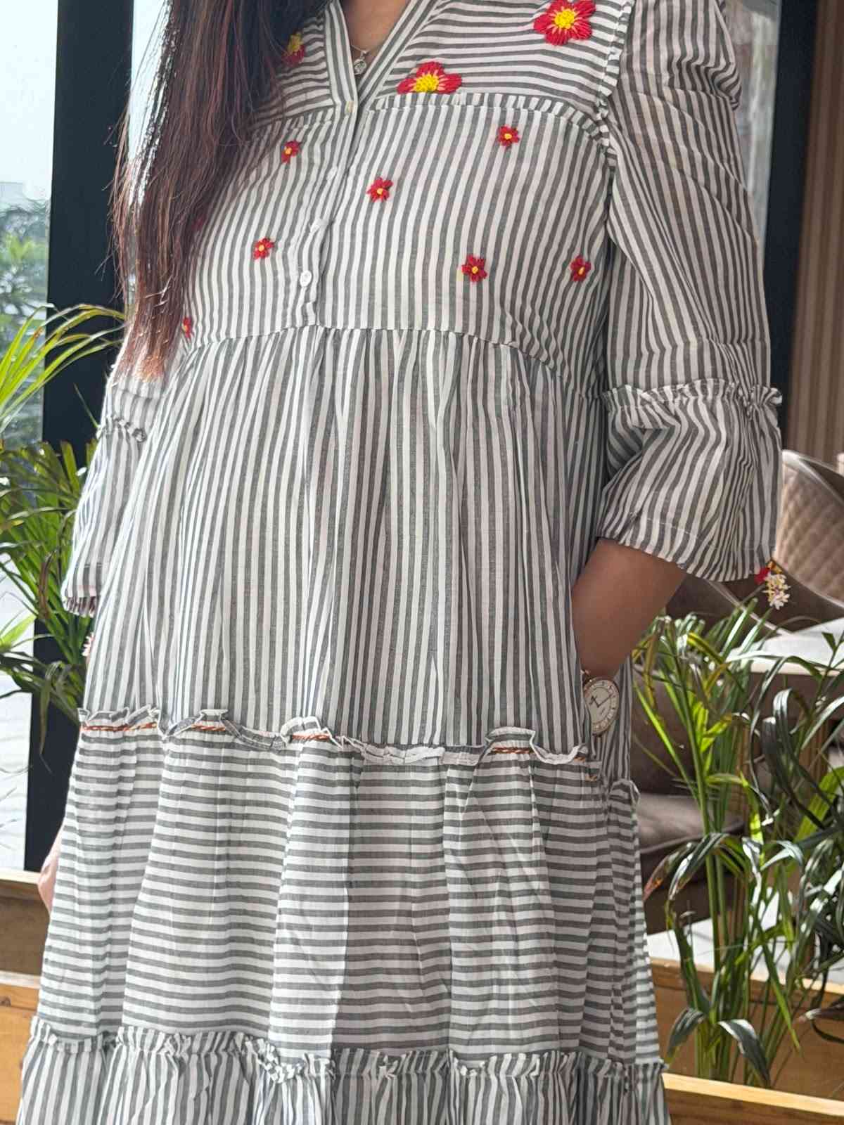 Cotton Yarn Long Dress Puff Sleeves With Handwork Mul Cotton Lining