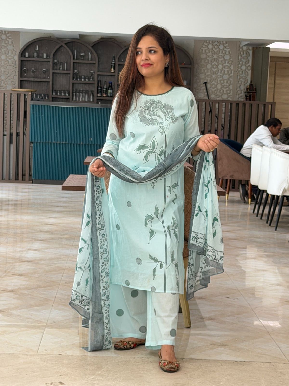 Light Grey Blue Pure mal cotton strainght suit handwork and lining (Copy)