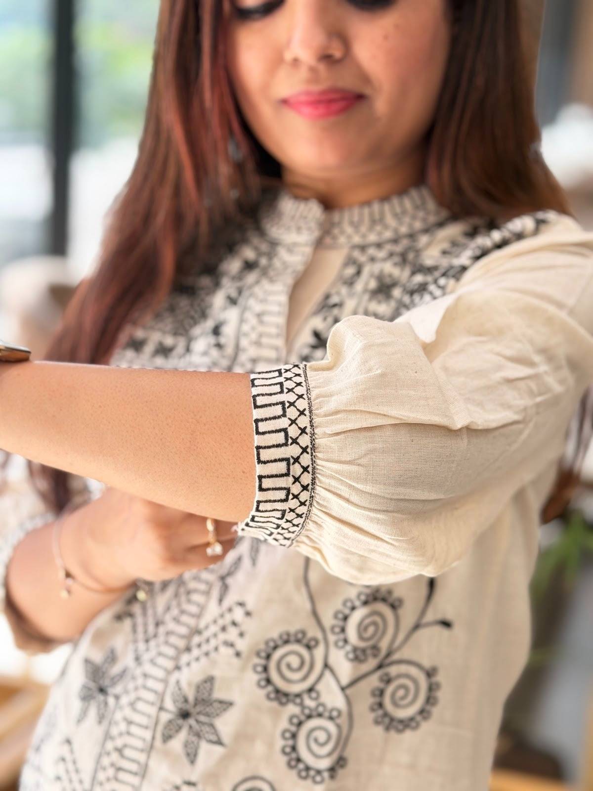 Pure Cotton Full Embroidery Coordset With Pockets In Bottom In White Colour