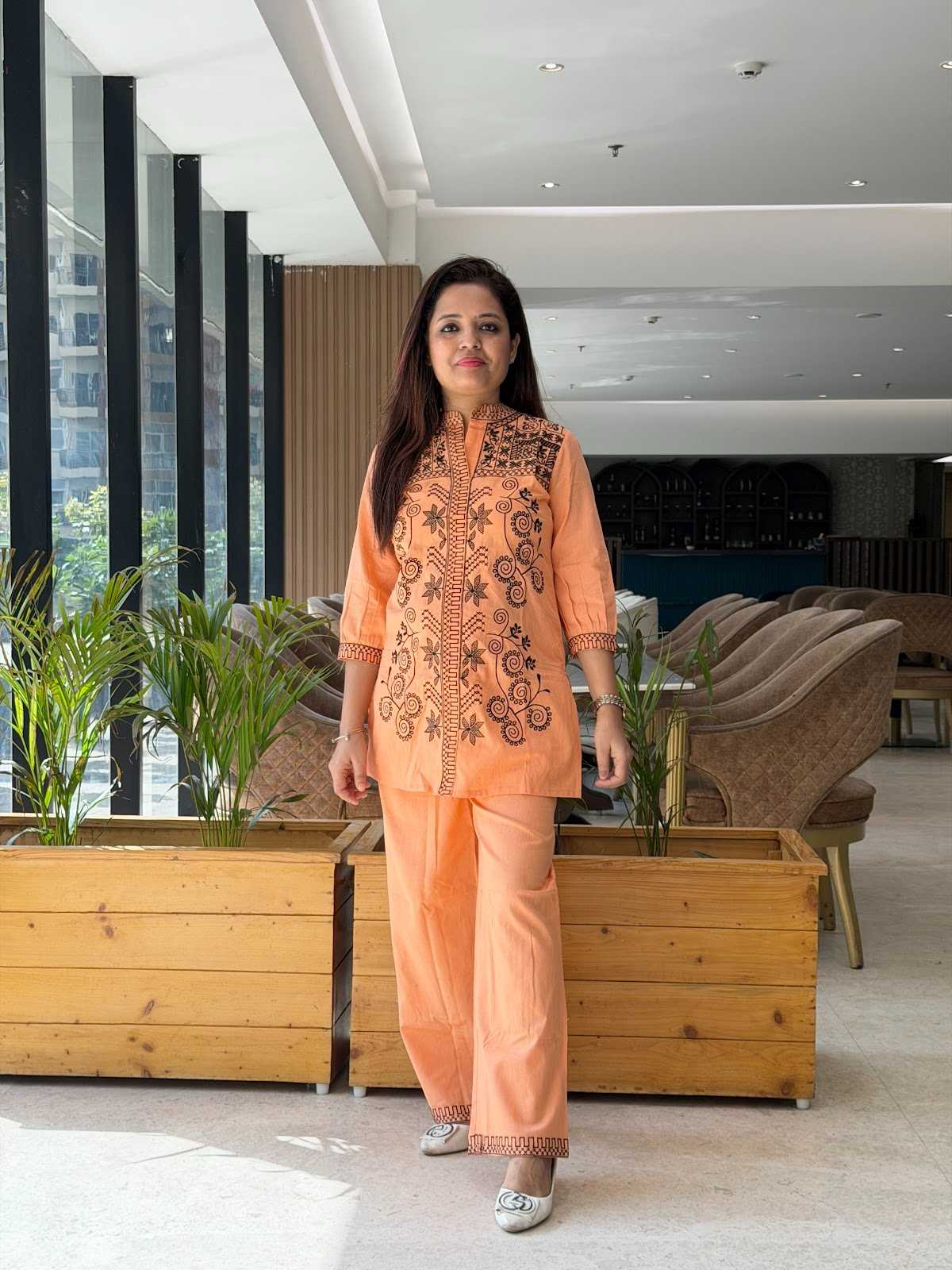 Pure Cotton Full Embroidery Coordset With Pockets In Bottom