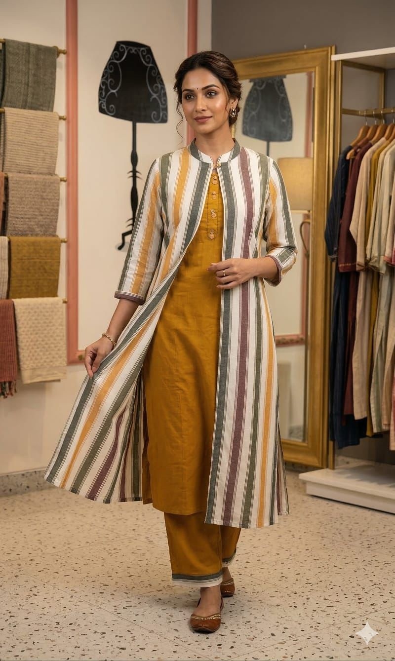 Pure Cotton Shrug Style Suit With Sleeveless Cotton Kurta Along With Comfortable Bottom