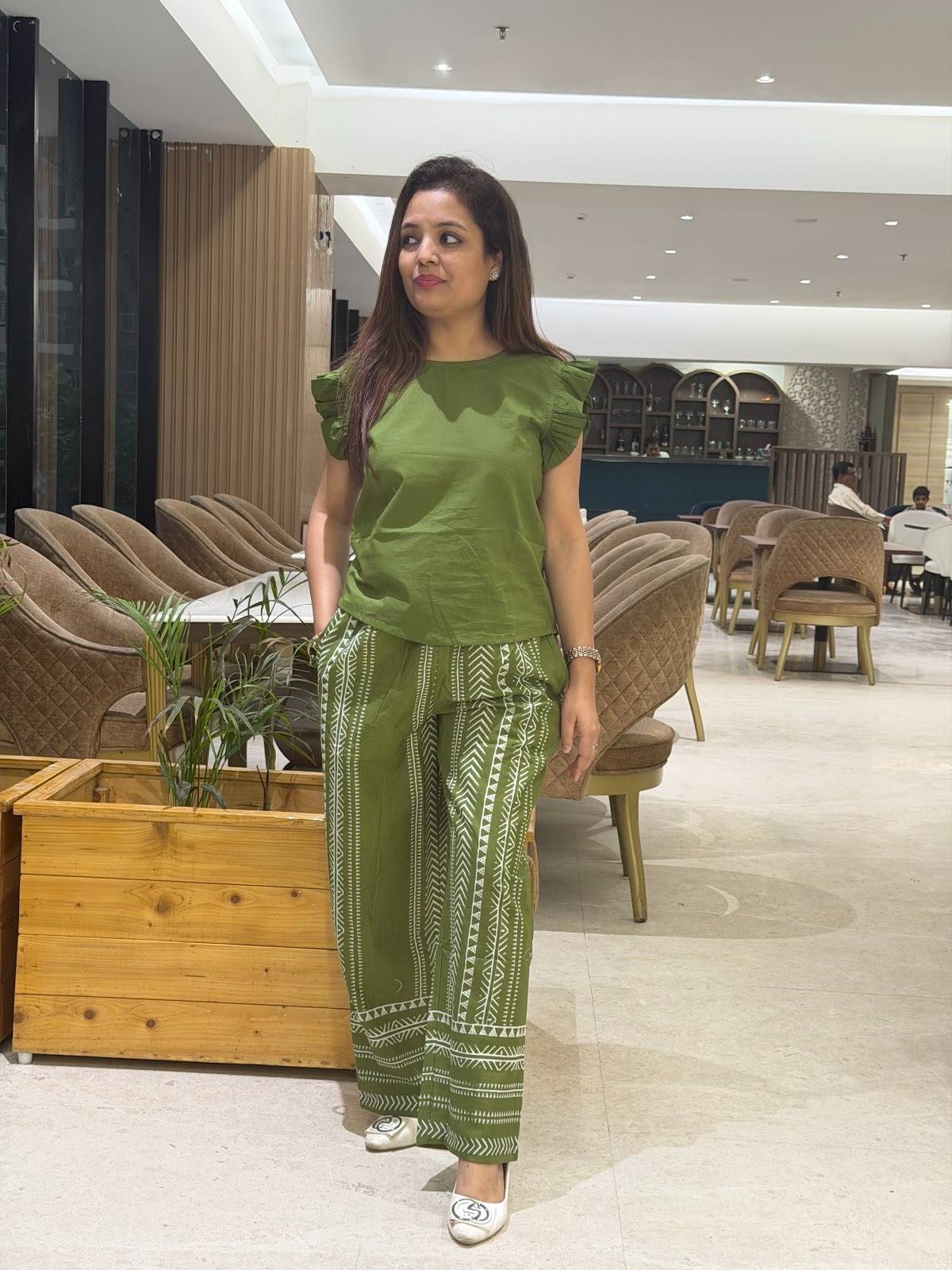 Summer Pant Coordset In Colur With Pockets in Green