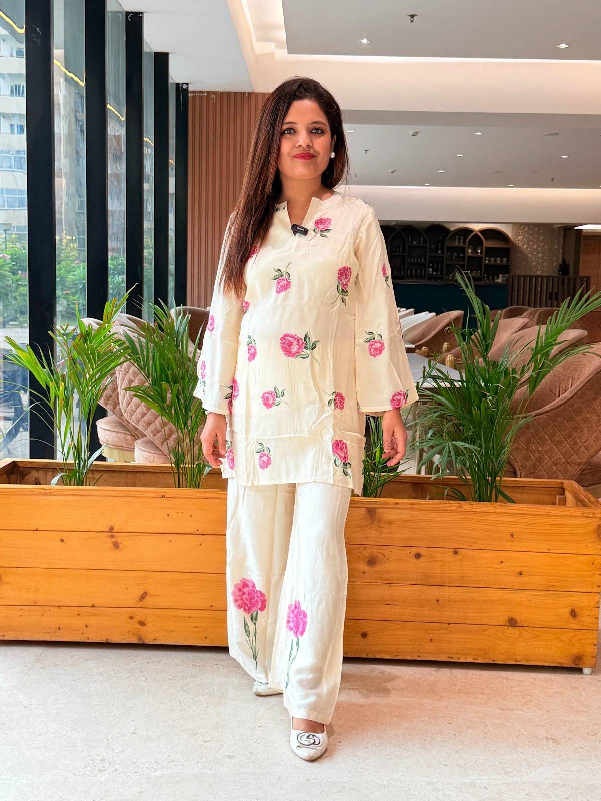 Beautiful embroidered maslin coordset with floral print
