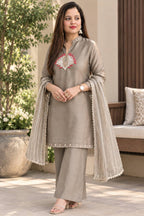 Beige Pure tissue shimmer Sharara set pearl handwork embroidered
