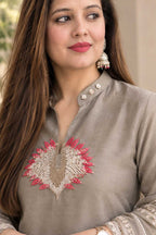 Beige Pure tissue shimmer Sharara set pearl handwork embroidered