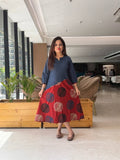 Blue and Maroon Cotton pintex middy with coin detailing and pockets