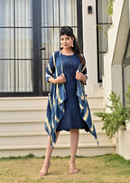 Pure muslin tie and dye shrug dress in Blue