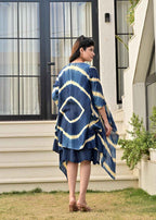 Pure muslin tie and dye shrug dress in Blue