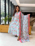 Blue Floral cotton Anarkali suit