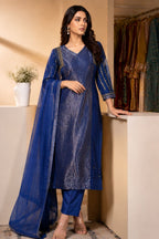Blue Pure mulchanderi with zari work and lining