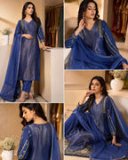 Blue Pure mulchanderi with zari work and lining