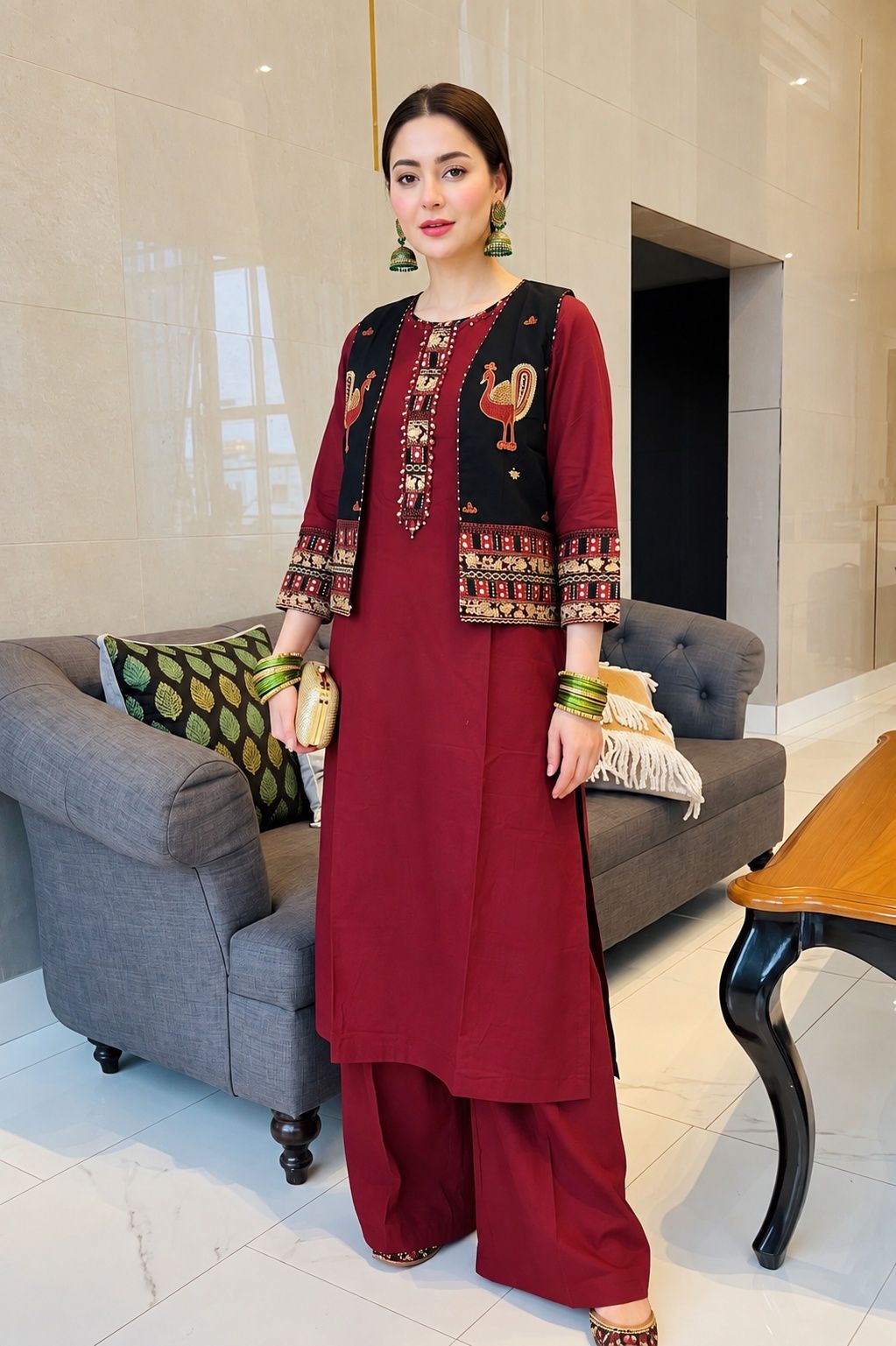 Cambric Cotton pant set with embroidered jacket