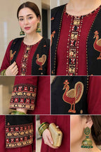 Cambric Cotton pant set with embroidered jacket