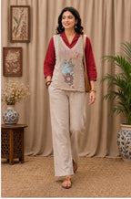Cotton jute coordset with cotton rich shirt with complete florql Applique embroidery