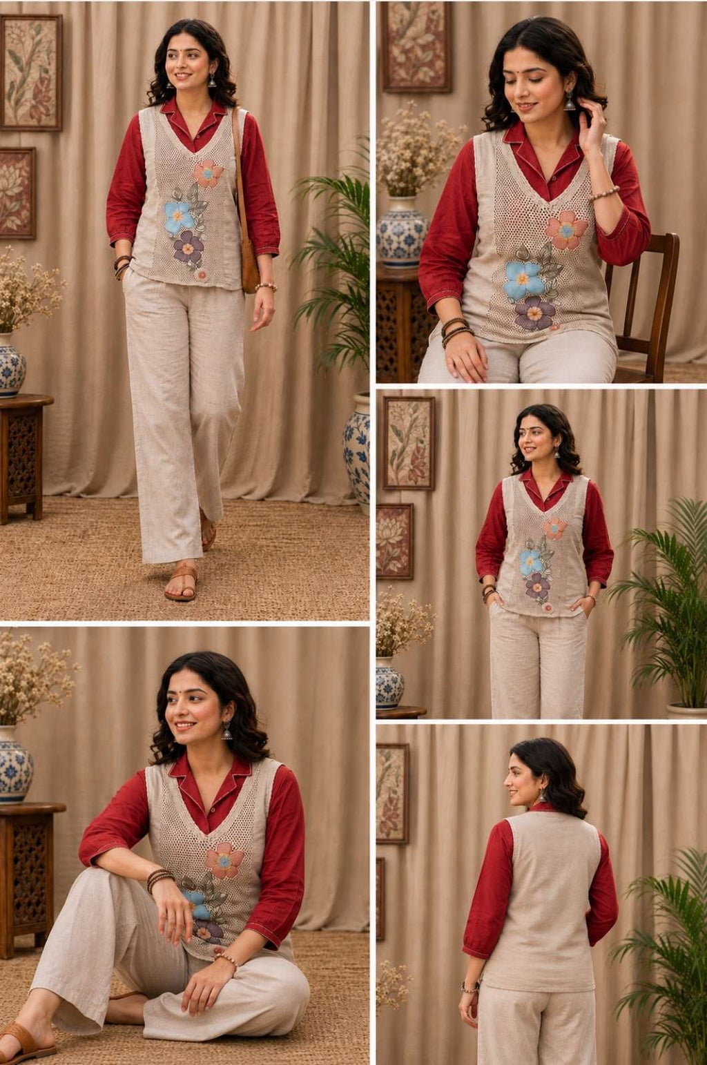 Cotton jute coordset with cotton rich shirt with complete florql Applique embroidery