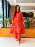 Cotton pant set with button detailing and high low pattern with flared plazzo