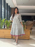 Cotton Yarn Long Dress Puff Sleeves With Handwork Mul Cotton Lining