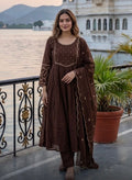 Dark Brown Mul Chanderi suit set with adda work beautiful hamd work along with lining