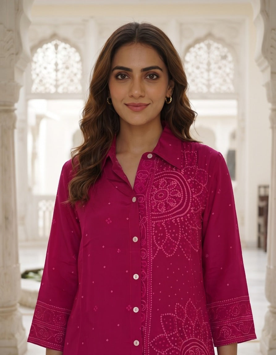 Fruchia Pink Pure crepe bandhani Coordset