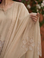 Florql Embroidered cut work suit in cushed tissue fabric