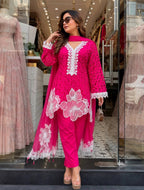Fruchia Pink Dreamy pure cotton Sciffli farsi salwaar cut work with pearl detailing on kurta and dupatta