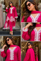 Fruchia Pink Dreamy pure cotton Sciffli farsi salwaar cut work with pearl detailing on kurta and dupatta