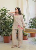 Jute Cotton Embroidered Coordset With Jute Bottom With Pockets