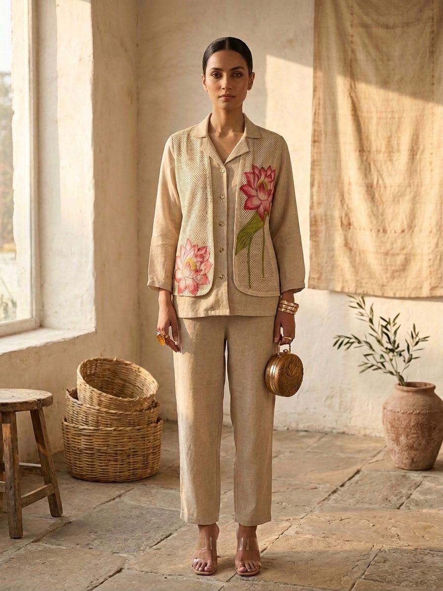 Jute Cotton jacket style coordset