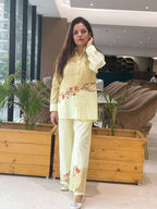 Light Yellow Digital print Cotton Coordset
