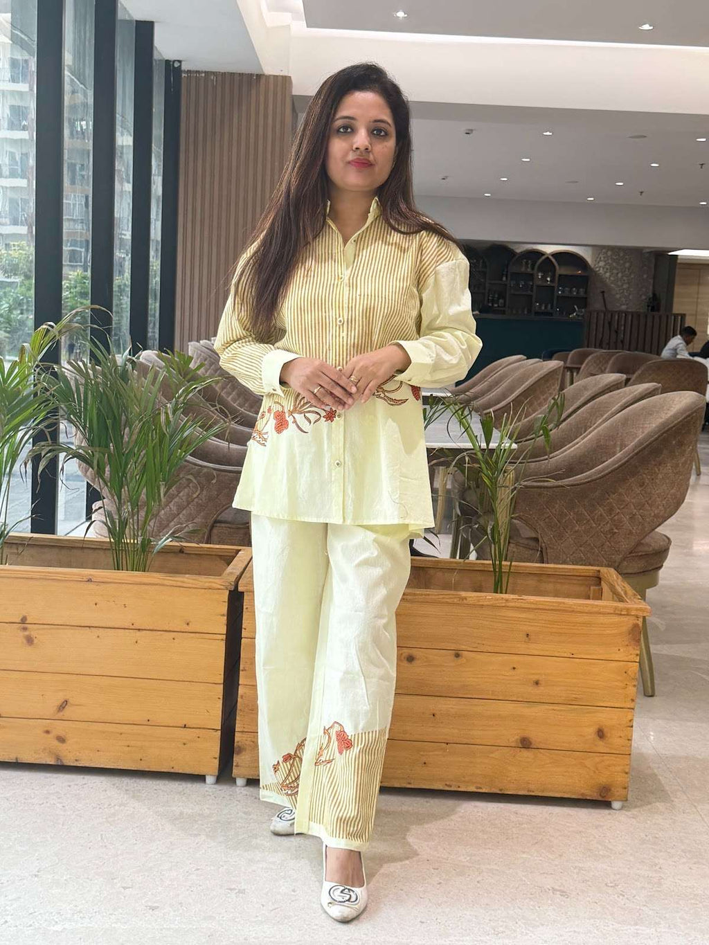 Light Yellow Digital print Cotton Coordset