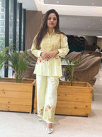 Light Yellow Digital print Cotton Coordset