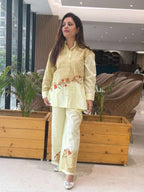 Light Yellow Digital print Cotton Coordset