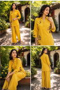 Mal cotton yellow coorset with linkng and hand embroidery all over top