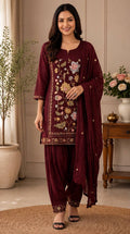 Maroon Embroidered cotton farsi set
