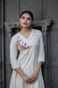 Off white Anarkali  floral-embroidered Angrakha neckline and mirror-work details with bottom