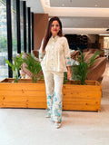 Off white cotton Floral Coordset with pintuc detailing  with flared pants