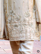 Off white pearl Embroidered tissue shimmer suit set with lining