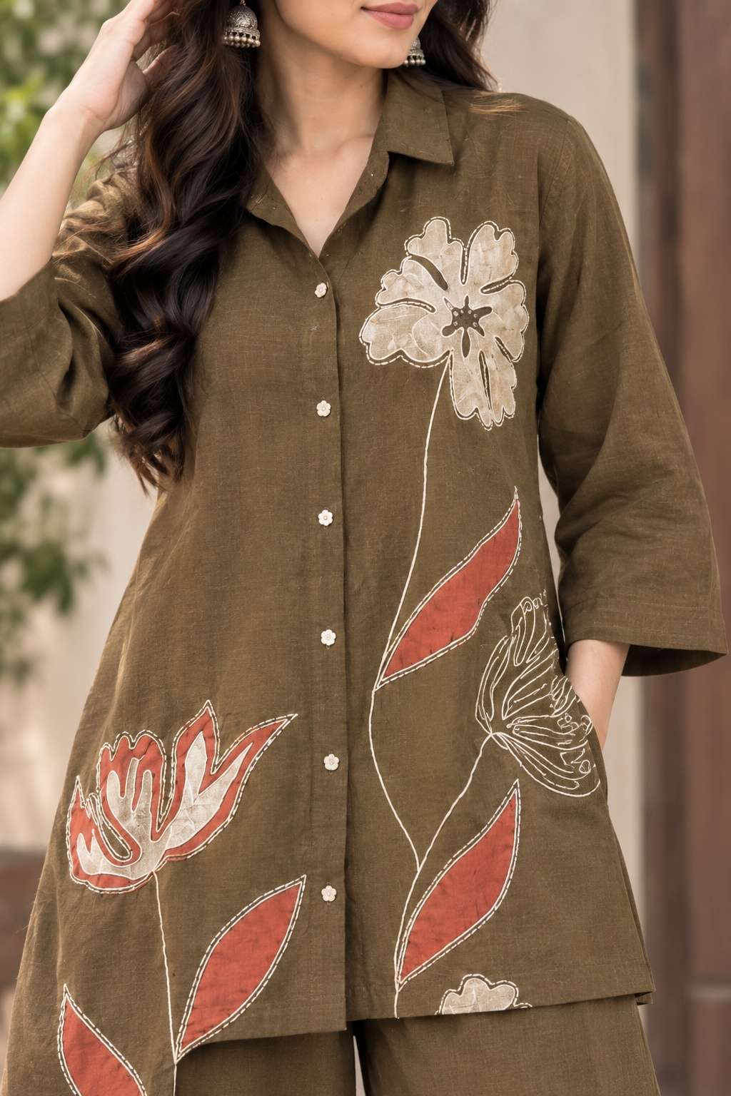 Olive green embroidered Coordset