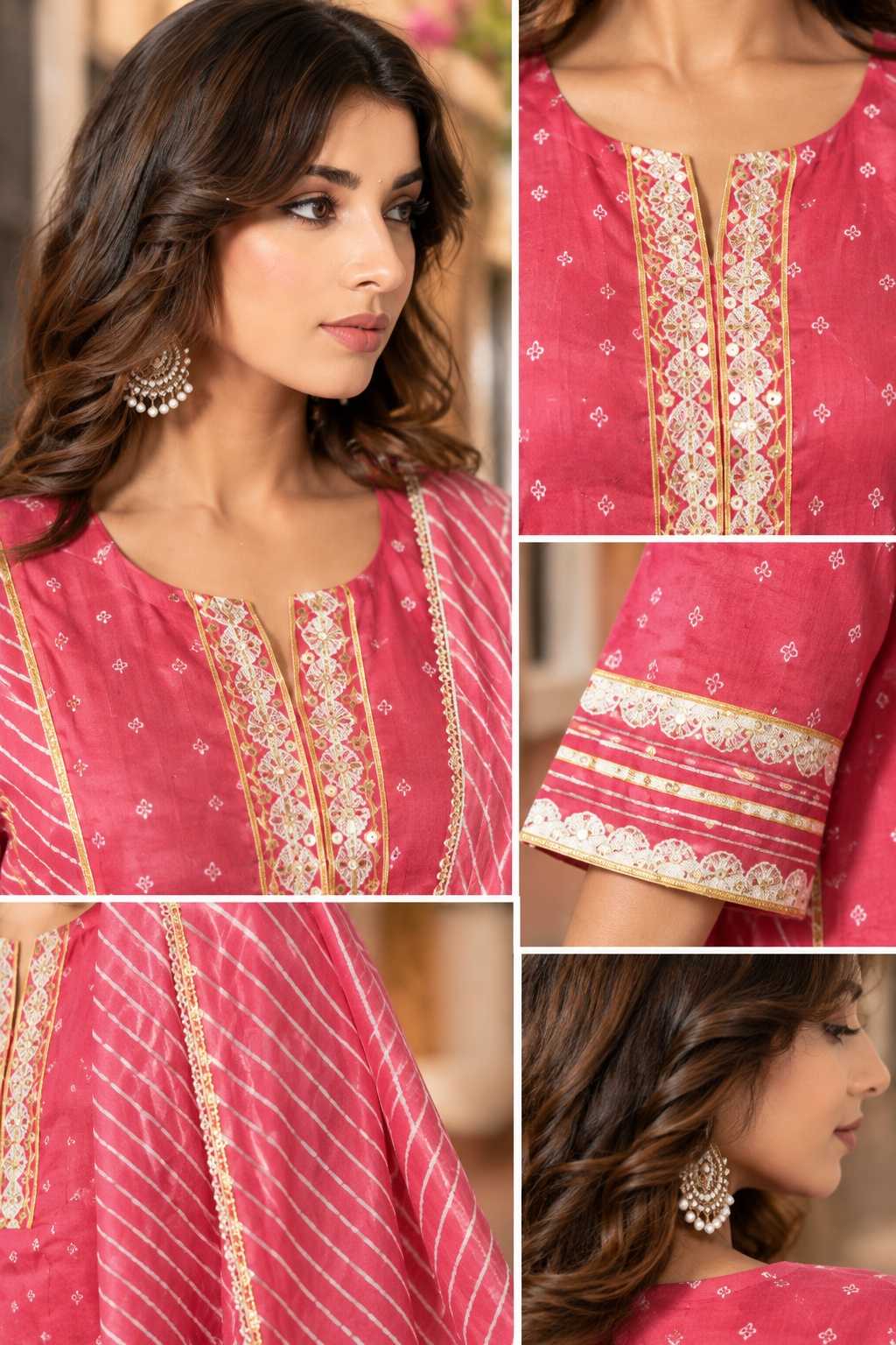 Pink lehriya suit set gota patti embroidery with farsi salwaar