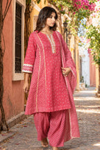 Pink lehriya suit set gota patti embroidery with farsi salwaar