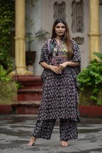 Poncho style Kurta set with jahota hand block print along with culottes