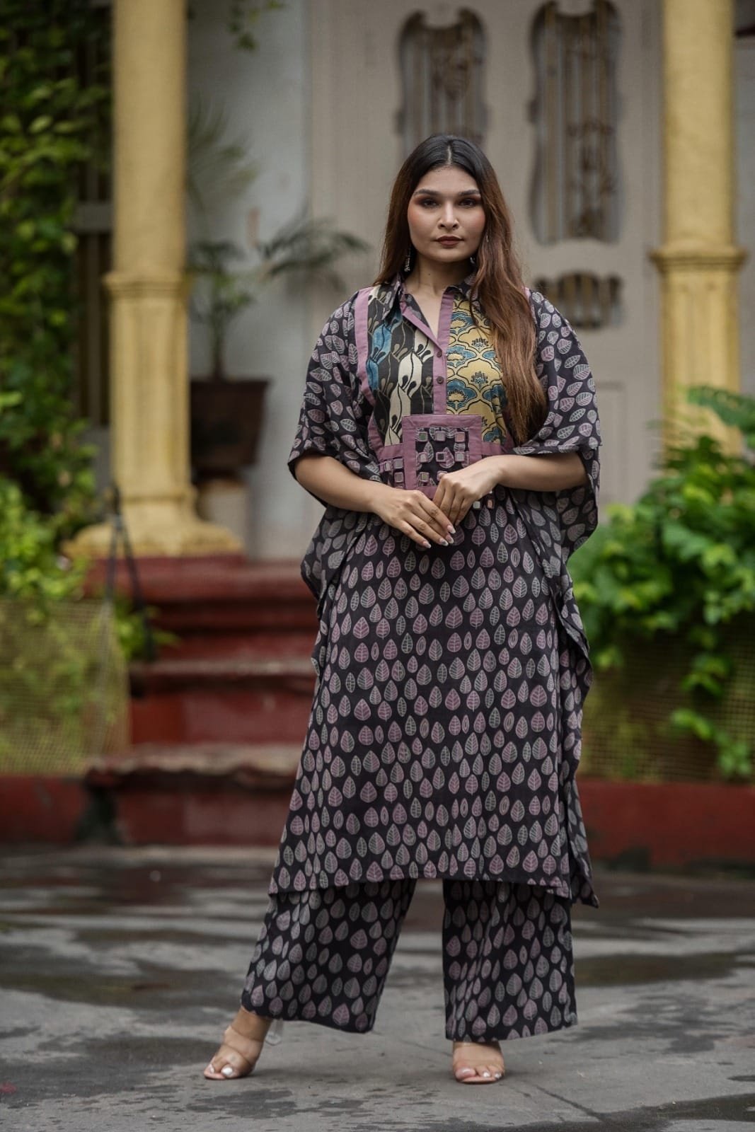 Poncho style Kurta set with jahota hand block print along with culottes
