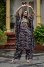 Poncho style Kurta set with jahota hand block print along with culottes