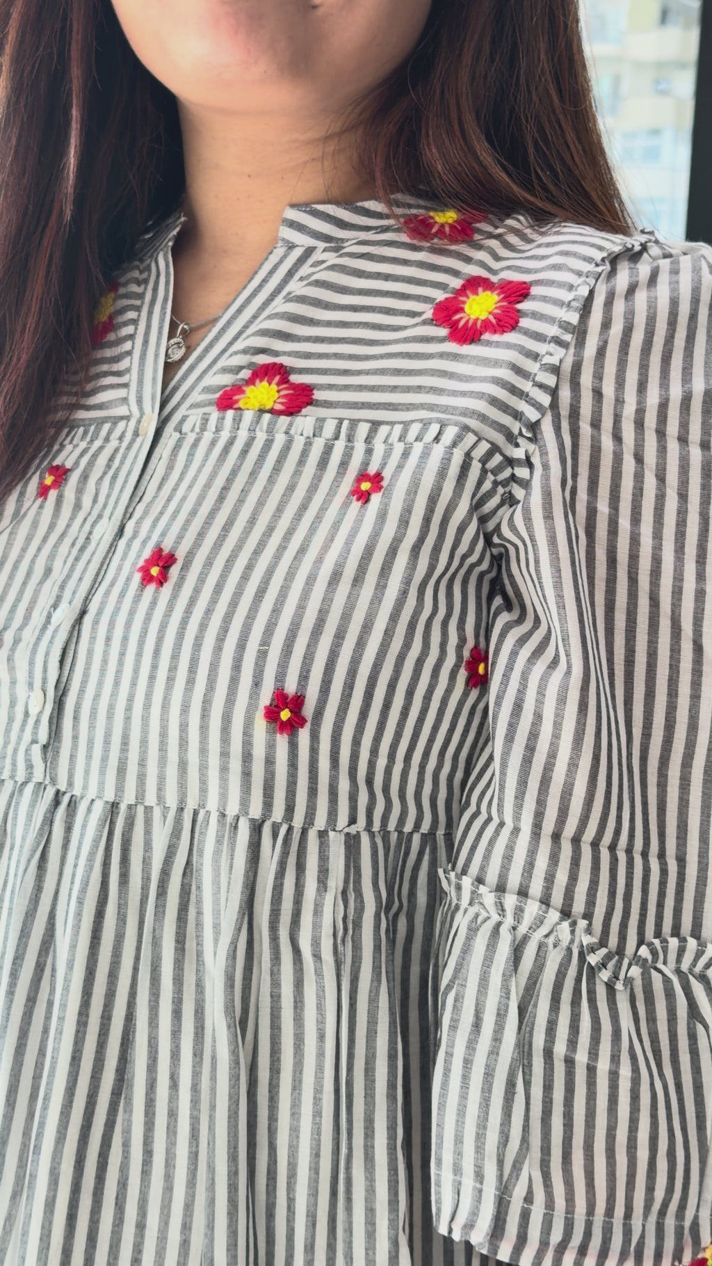 Cotton Yarn Long Dress Puff Sleeves With Handwork Mul Cotton Lining