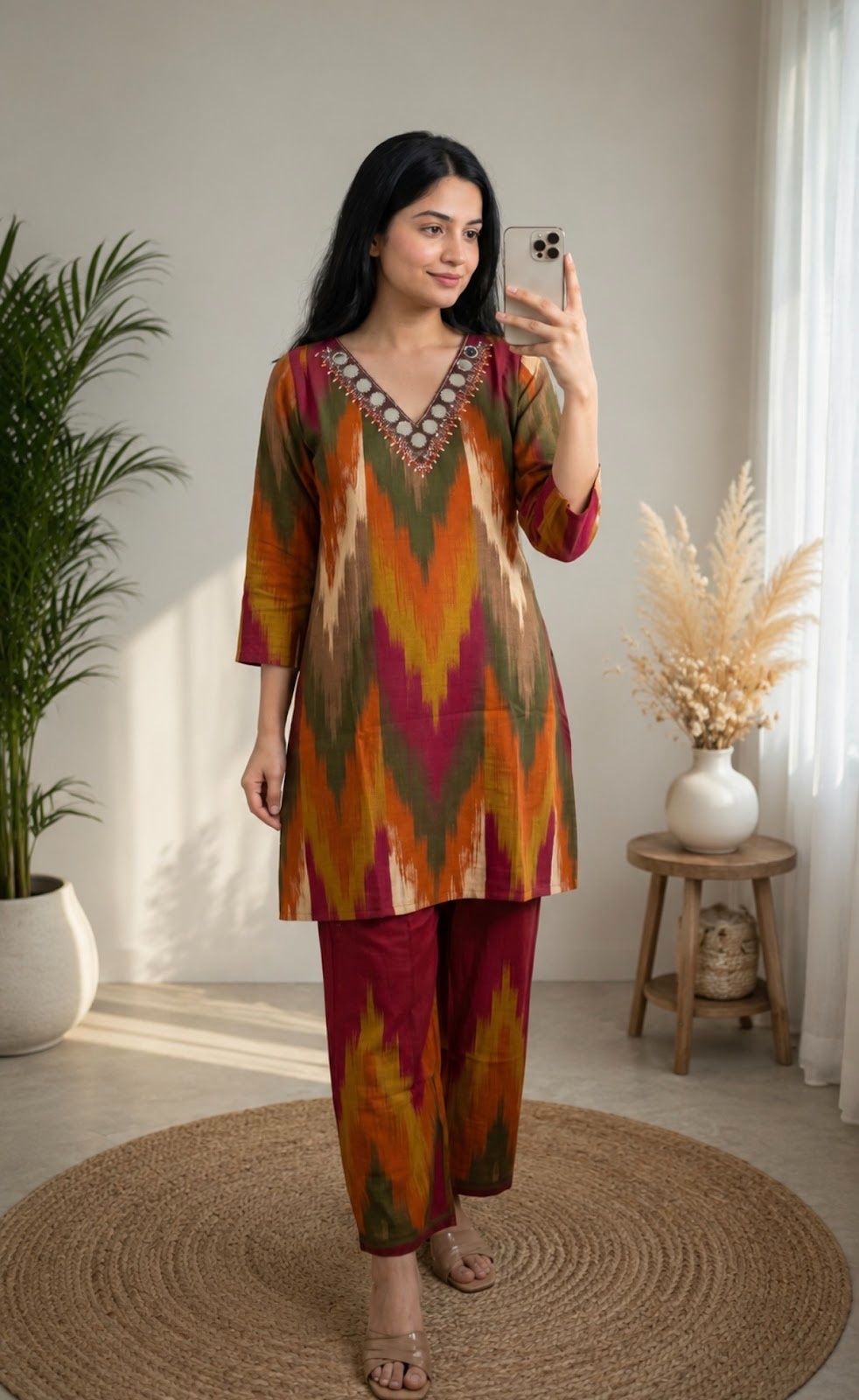 Printed rayon mirror coordset