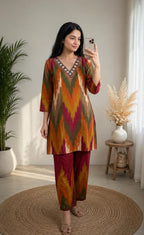 Printed rayon mirror coordset