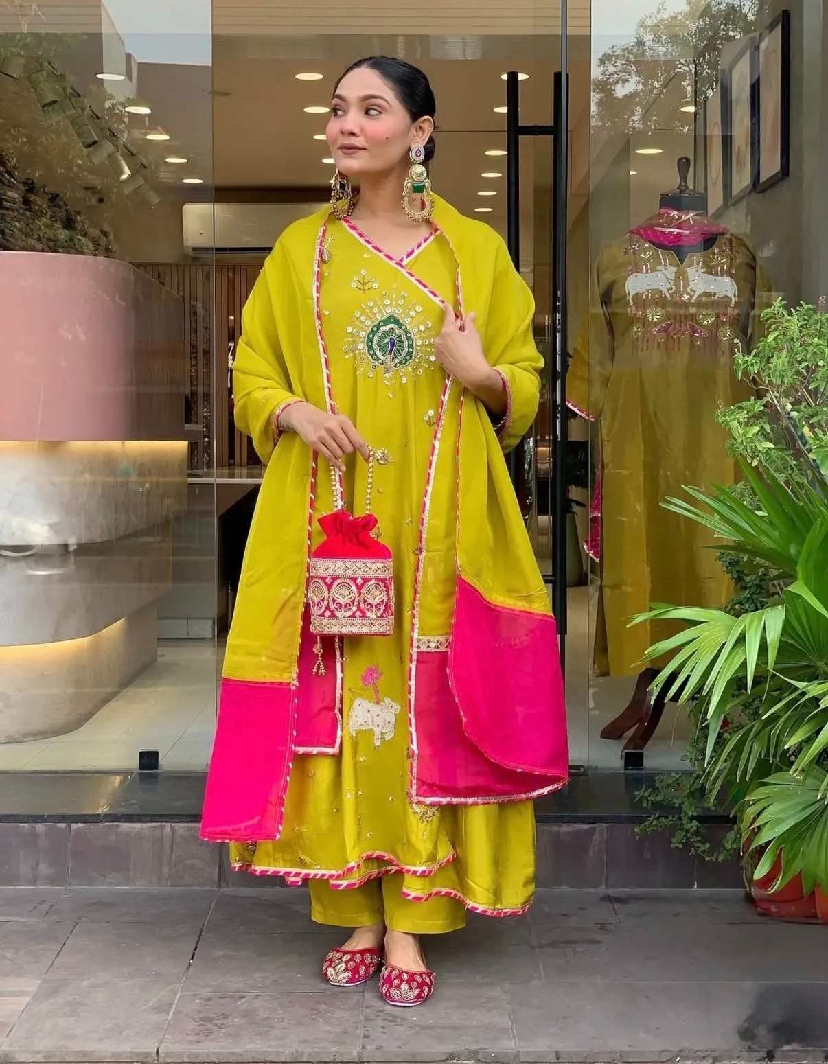 Pure Banarasi mul chanderi Anarkali suit with  intricate zardozi and shimmering cutdaana wirk with santoon bottom along with soft organza dupaata