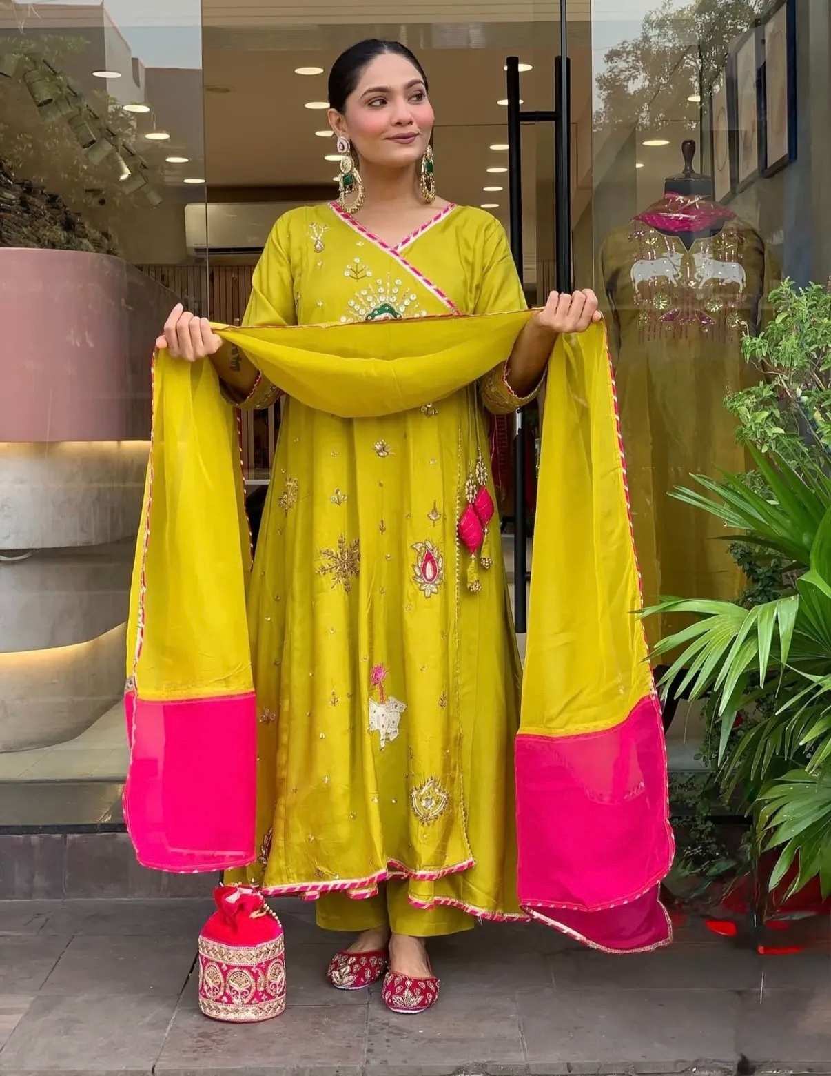 Pure Banarasi mul chanderi Anarkali suit with  intricate zardozi and shimmering cutdaana wirk with santoon bottom along with soft organza dupaata