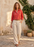 Pure cotton digital print shirt with button closure with side slit