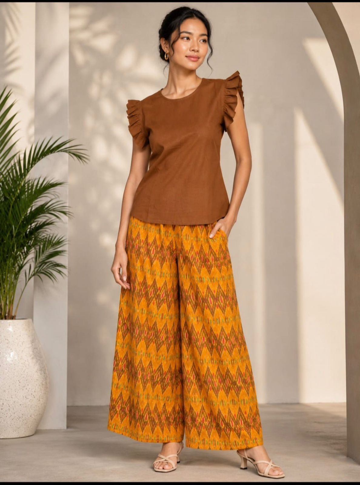 Pure Cotton Flared Plazzo With Designer Sleeves